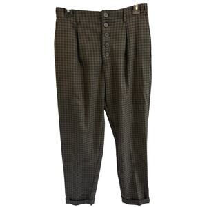 NWT MNG Mango Sz XS High Rise Academia Pedro Plaid Crop Cuff Hem Trousers Preppy